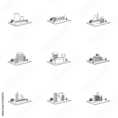 Processing factory,metallurgical plant and other production. Factory and industry set collection icons in outline style isometric vector symbol stock illustration web.