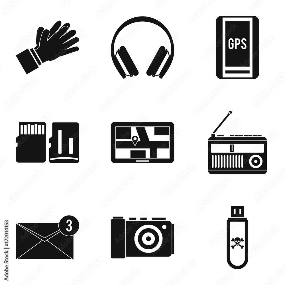 Burning to flash card icons set, simple style Burning to flash card icons set, simple style