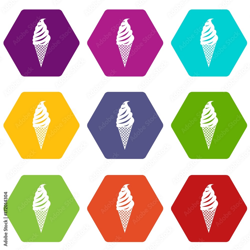 Ice Cream icon set color hexahedron
