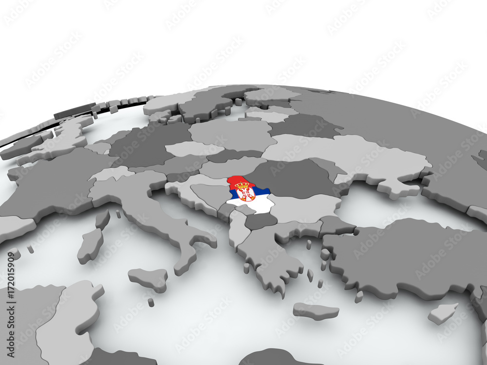 Flag of Serbia on globe