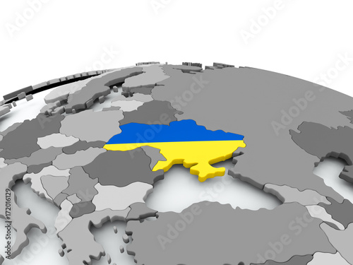 Flag of Ukraine on globe