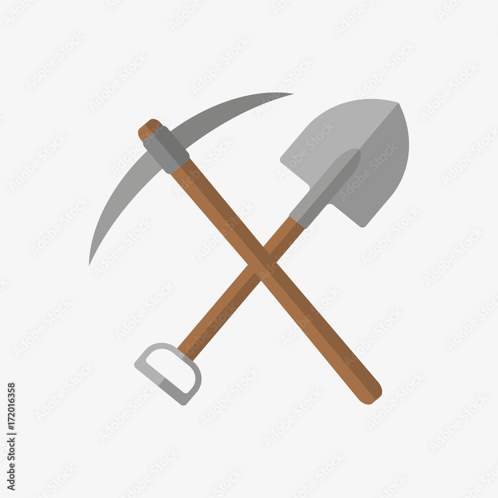 Pickaxe and shovel icon. Vector. Isolated. Pickaxe and shovel icon. Vector. Isolated.