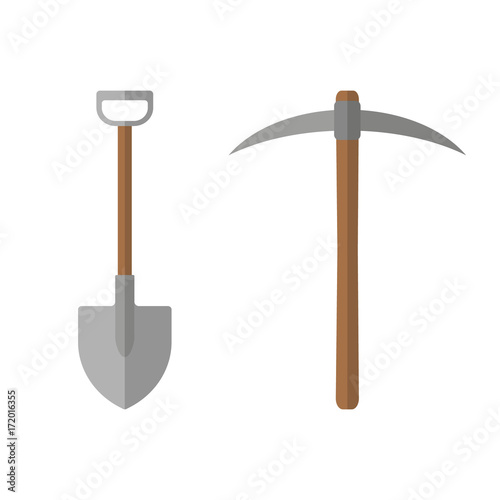 Pickaxe and shovel icon. Vector. Isolated.