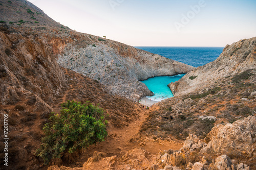 Seitan limania or Agiou Stefanou, the heavenly beach with turquoise water. Chania, Akrotiri, Crete, Greece.