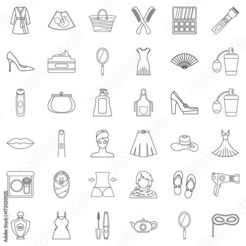 Make up icons set, outline style