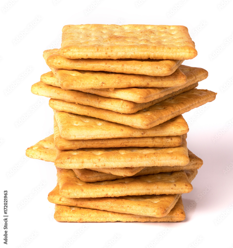 Close up the healthy whole wheat cracker on white background Close up the healthy whole wheat cracker on white background