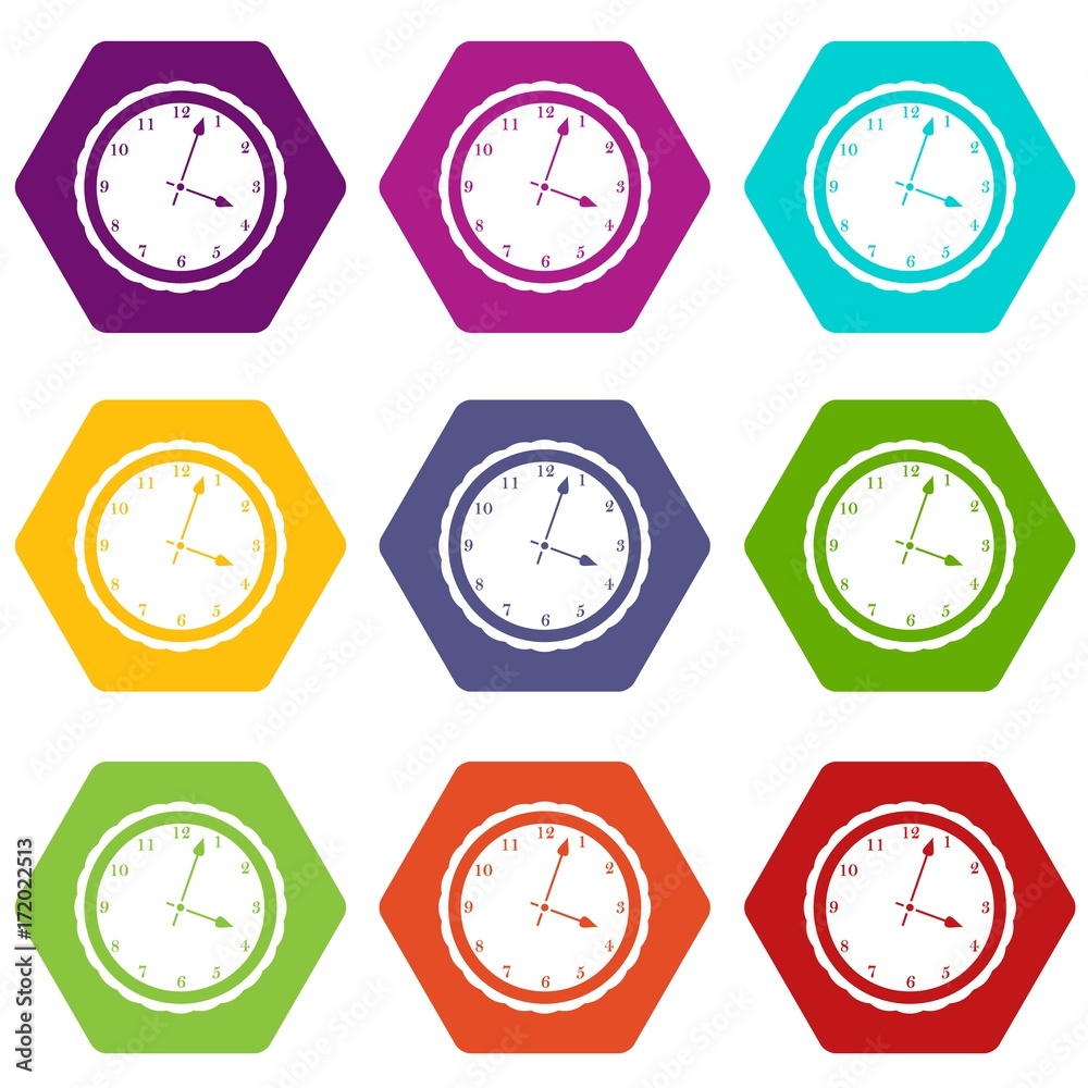 Watch icon set color hexahedron Watch icon set color hexahedron