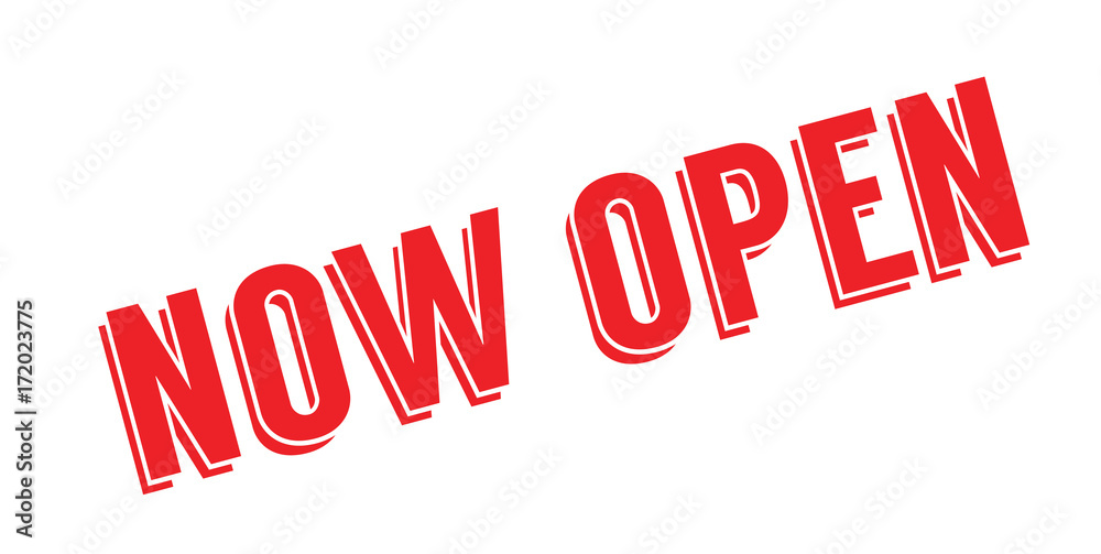 Now Open rubber stamp. Grunge design with dust scratches. Effects can be easily removed for a clean, crisp look. Color is easily changed. Now Open rubber stamp. Grunge design with dust scratches. Effects can be easily removed for a clean, crisp look. Color is easily changed.