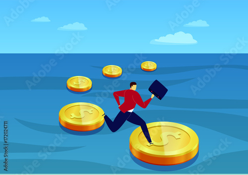 Stepping on gold coins to flee