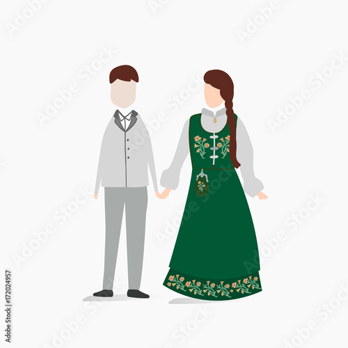 Norwegian traditional wedding dress vector