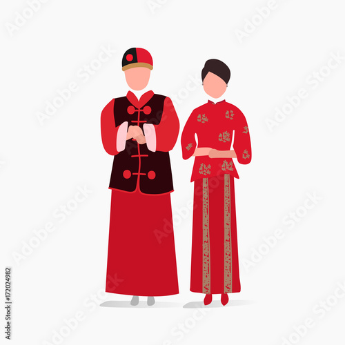 Chinese traditional wedding dress vector