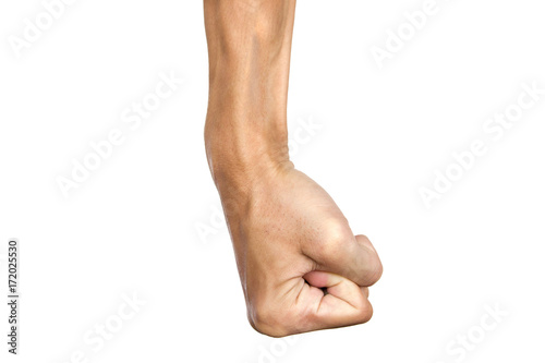 Fotografie Man clenched fist to punch isolated on white background