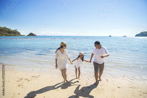 Young family having fun on the beach