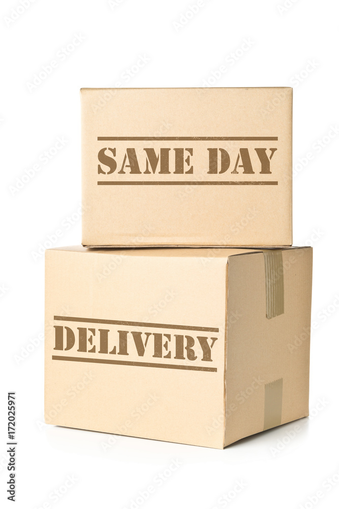 Two carton parcels with Same Day Delivery imprint Two carton parcels with Same Day Delivery imprint