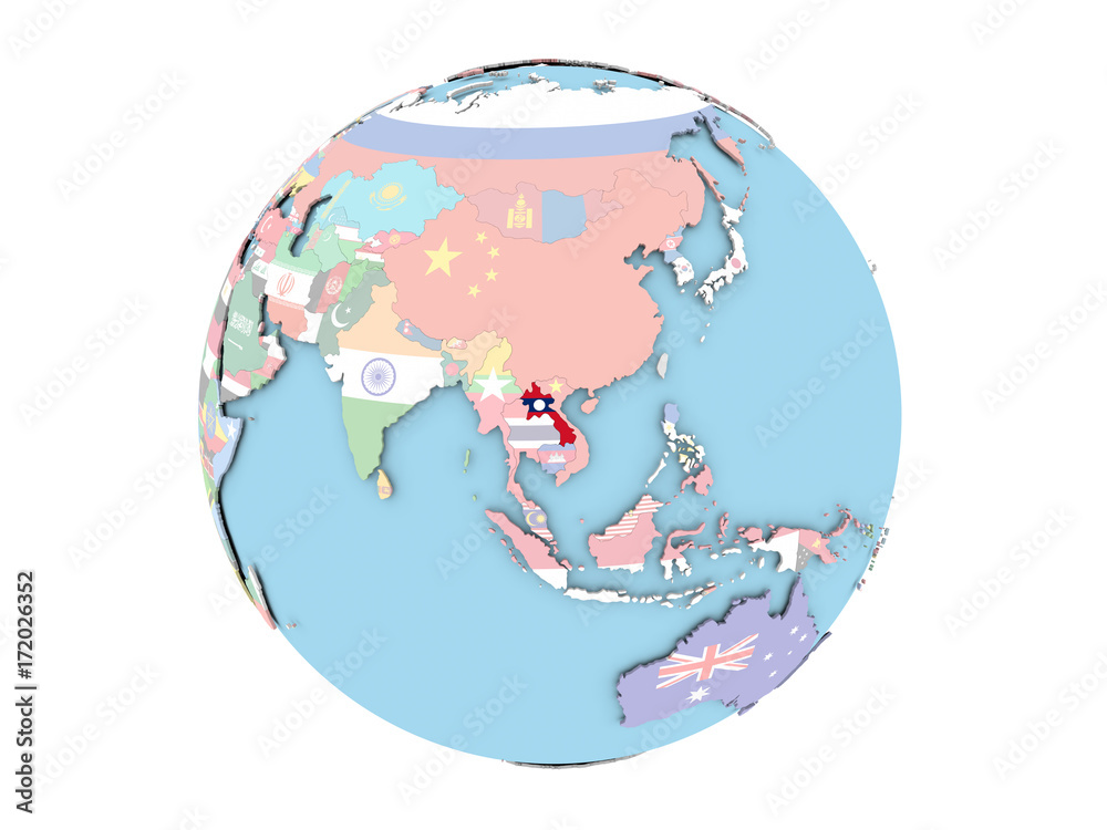 Laos on globe isolated Laos on globe isolated