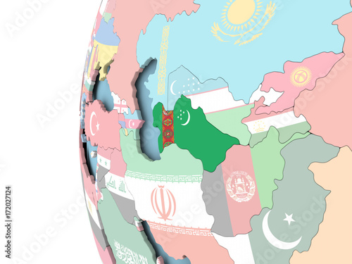 Flag of Turkmenistan on political globe