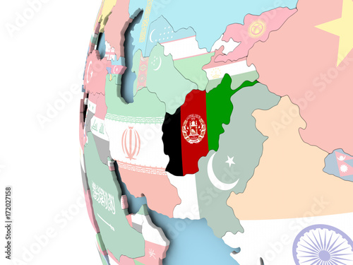 Flag of Afghanistan on political globe