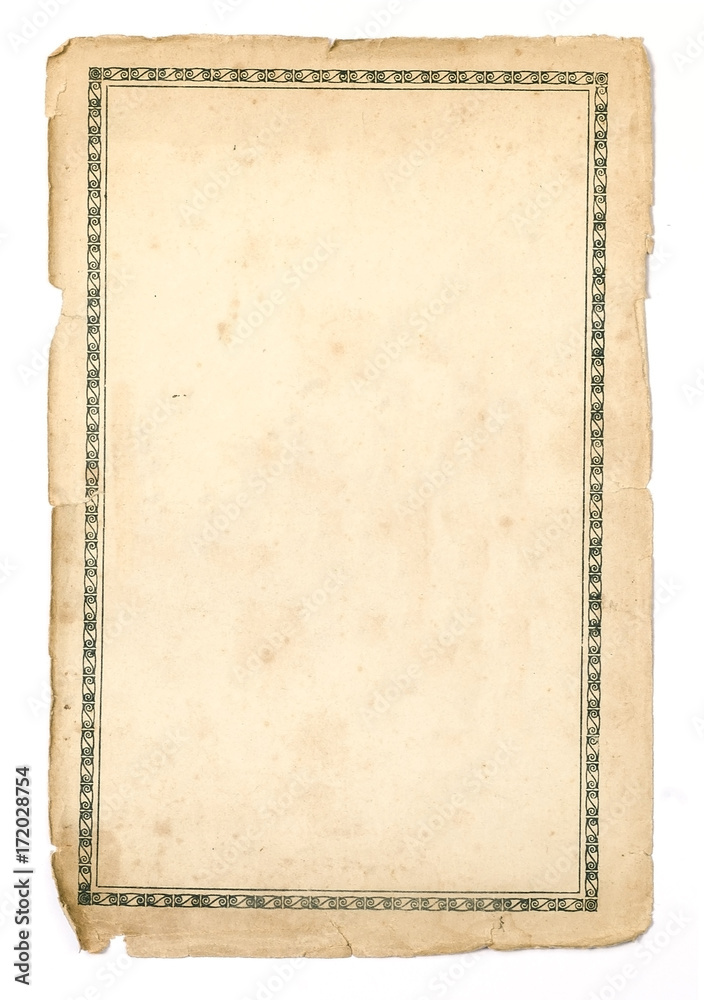 Fototapeta premium Blank old paper sheet with border on white background