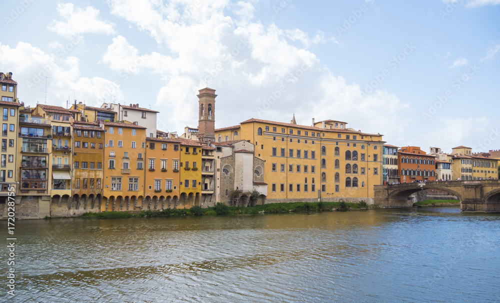 Beautiful buildings along Arno River in Florence