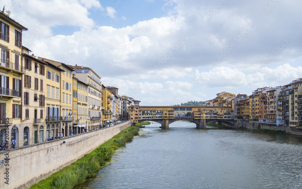 Wide angle view over River Arno in Florence