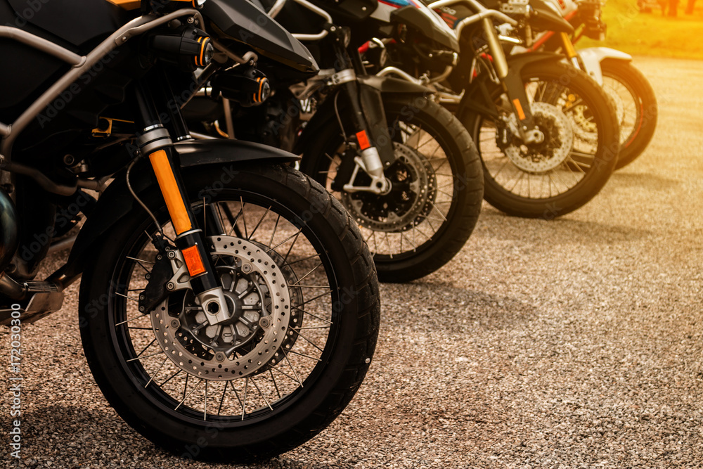 Fototapeta premium Big bike wheel trip close up.