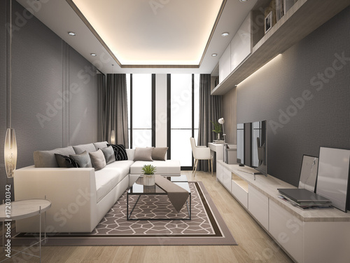 3d rendering luxury and modern living room with good design leather sofa