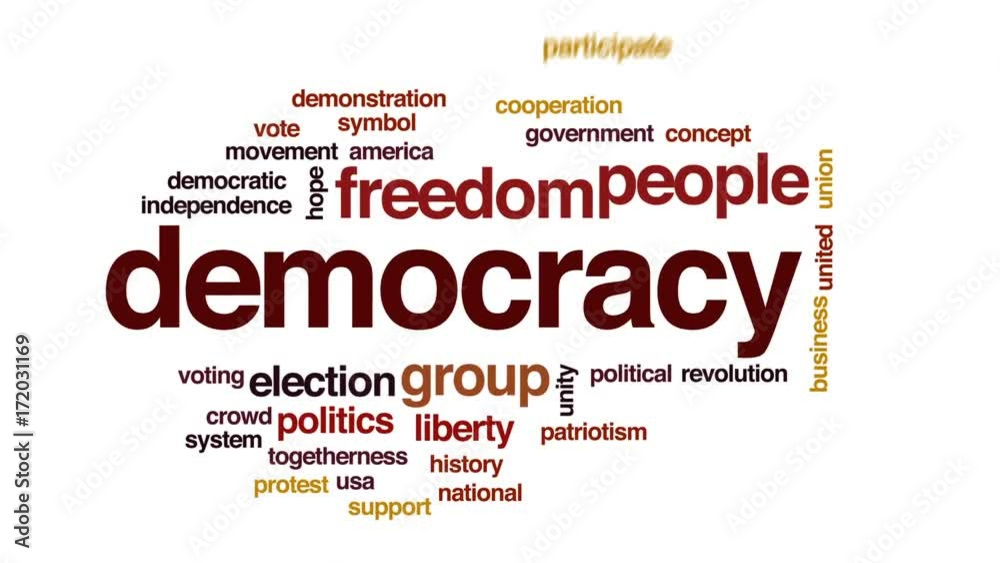 Democracy animated word cloud, text design animation. Democracy animated word cloud, text design animation.