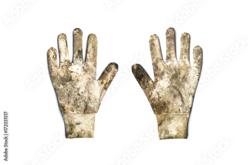 Old White gloves and stain isolated on white background