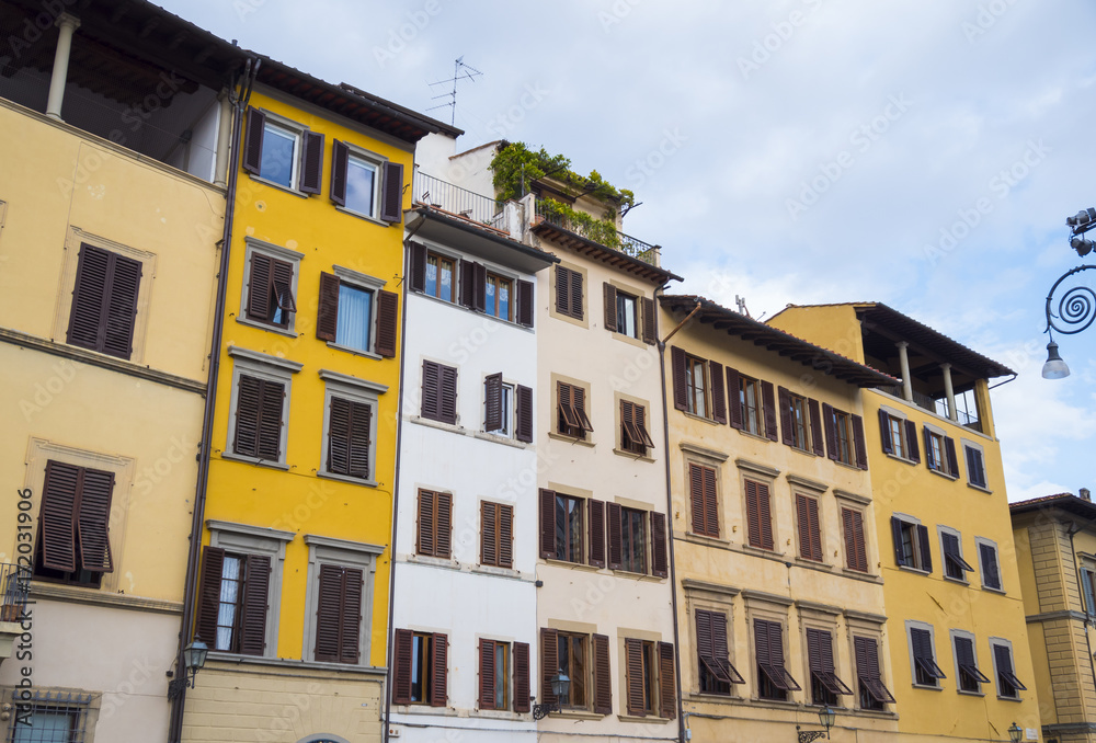 Beautiful Italian style buildings at Santa Croce Square in Florence