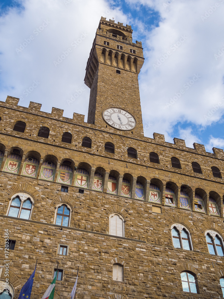 Florence Italy historic town hall called Palazzo Vecchio in the main city square