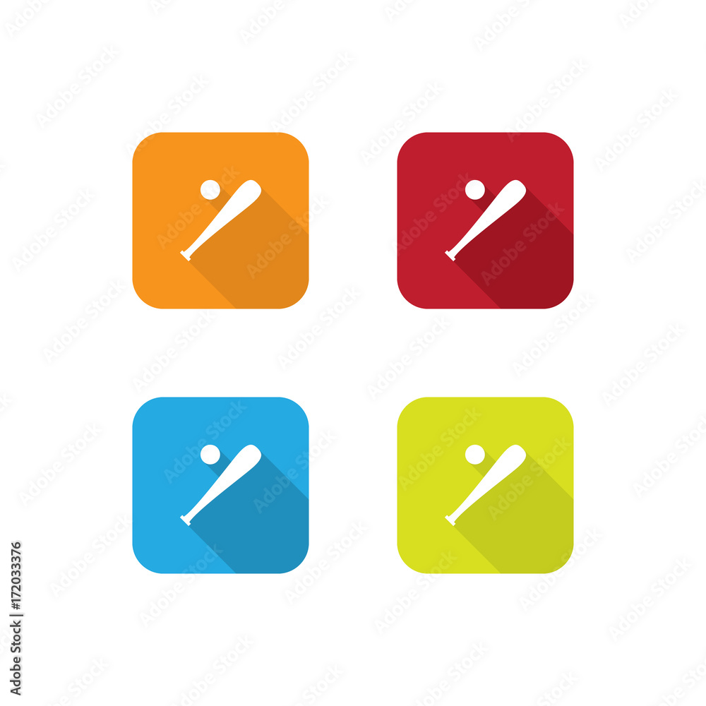 Colorful Flat Baseball Icons With Long Shadow Colorful Flat Baseball Icons With Long Shadow
