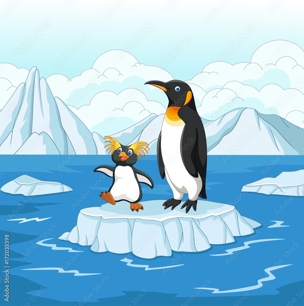 Obraz premium cartoon penguin playing on ice floe