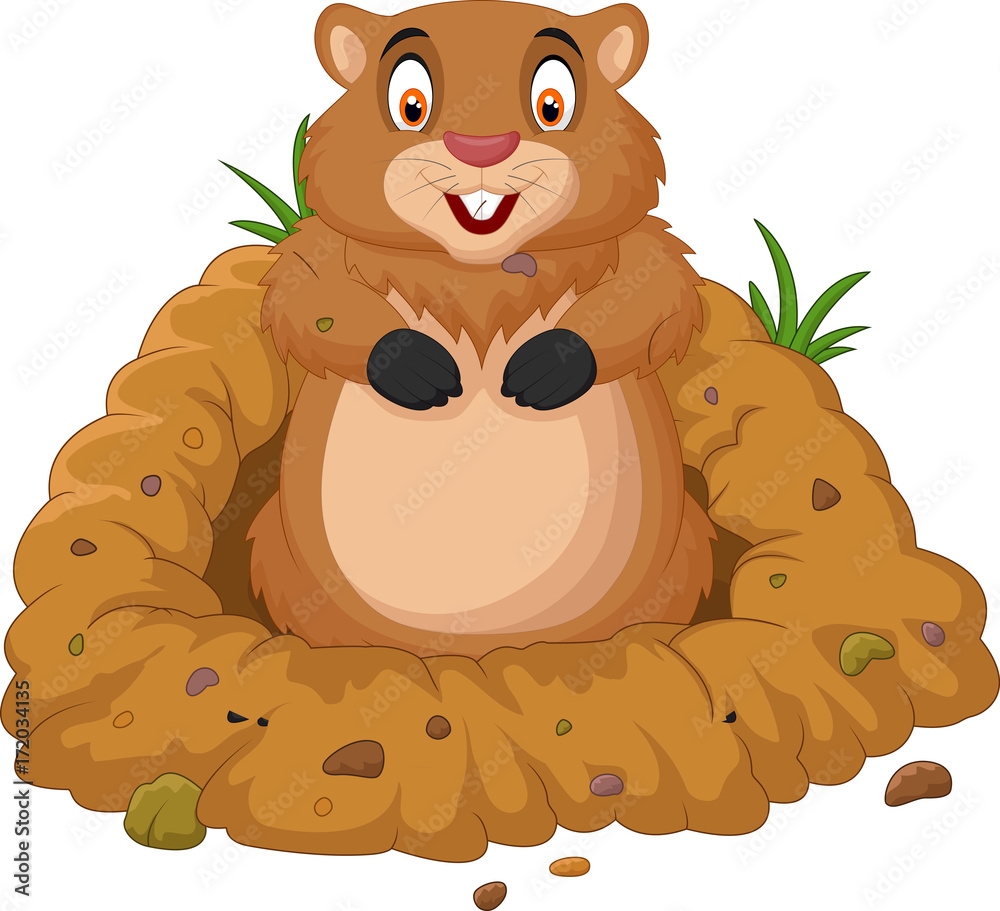 Cartoon groundhog looking out of hole