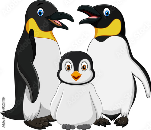 Cartoon happy penguin family isolated on white background