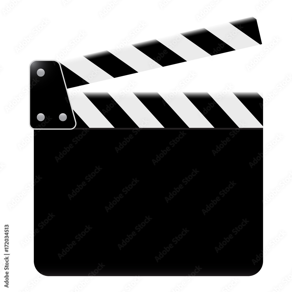 Vector Graphic Clapperboard. open blank black clapper board for the action scene or filming and shooting movie or cinema production included clipping path. Cinéma. Filmklappe geöffnet und leer.