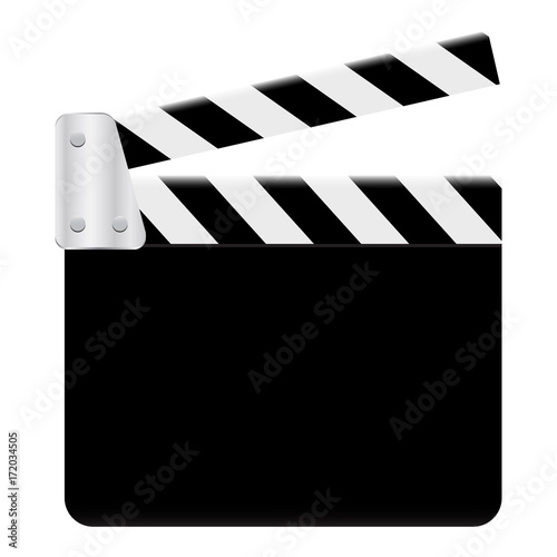 Vector Graphic Clapperboard. open blank black clapper board for the action scene or filming and shooting movie or cinema production included clipping path. Cinéma. Filmklappe geöffnet und leer.