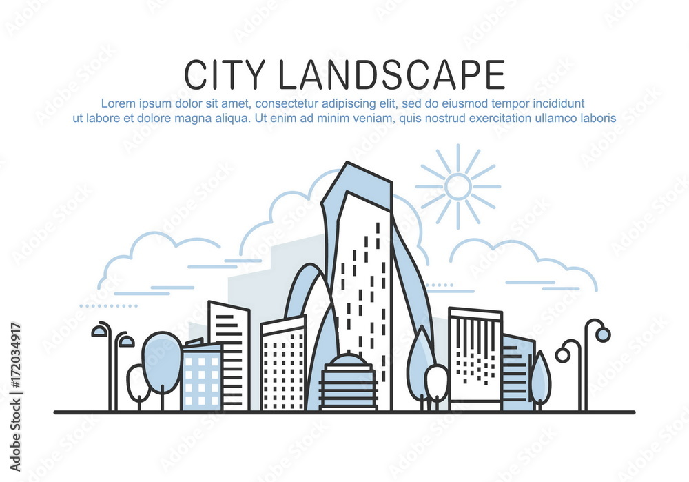 City landscape template with text