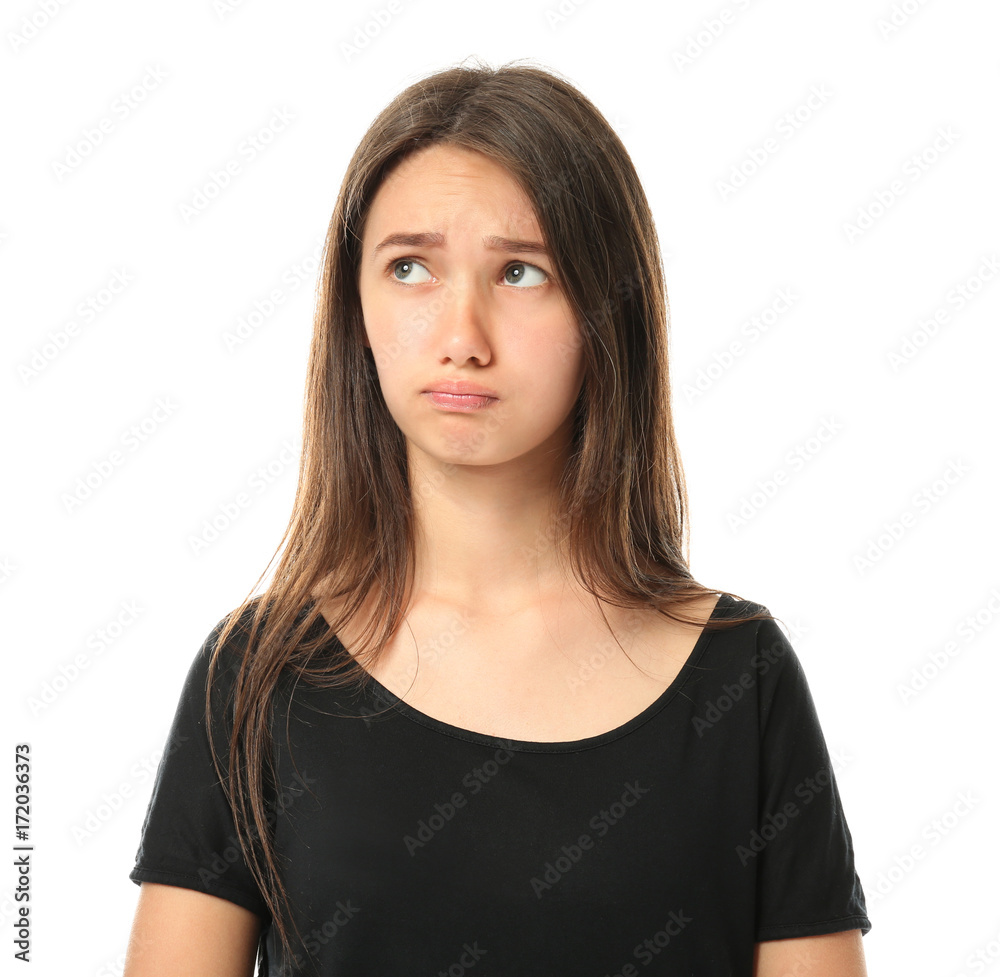 Pretty teenage girl posing on white background Pretty teenage girl posing on white background