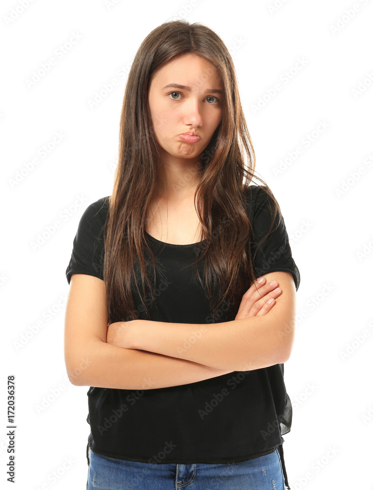 Pretty teenage girl posing on white background Pretty teenage girl posing on white background