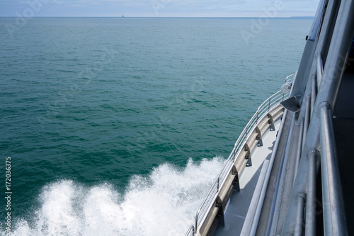 Cruise ship heading toward distant Channel Islands west of Ventura coast, Southern California © EuToch