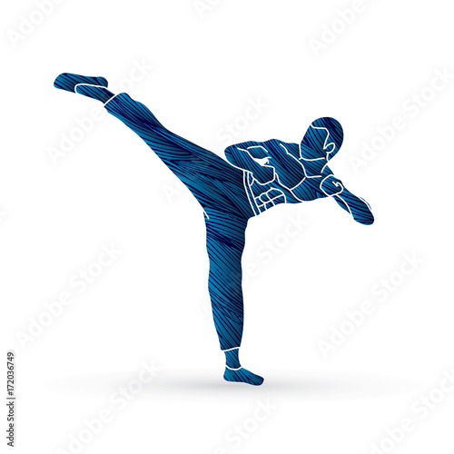 Kung fu, Karate kick designed using grunge brush graphic vector