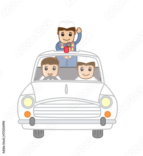 Politic Leader Character Travel in Car Cartoon Concept Indian