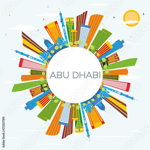 Abu Dhabi Skyline with Color Buildings, Blue Sky and Copy Space.