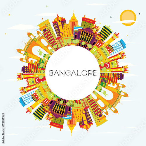 Bangalore Skyline with Color Buildings, Blue Sky and Copy Space.