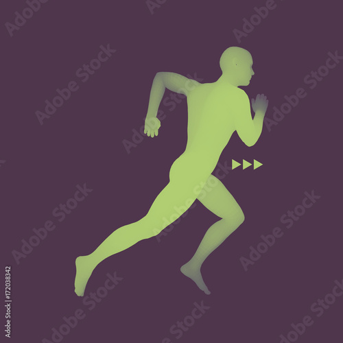 3d Running Man. Design for Sport, Business, Science and Technology. Vector Illustration. Human Body.