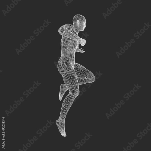 3D Model of Man. Human Body Wire Model. Design Element. Technology Vector Illustration.