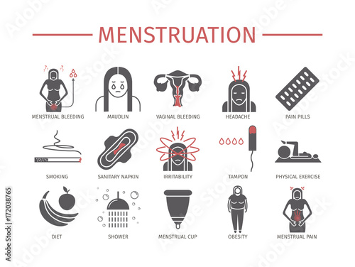 Menstruation. Icons set. Vector signs