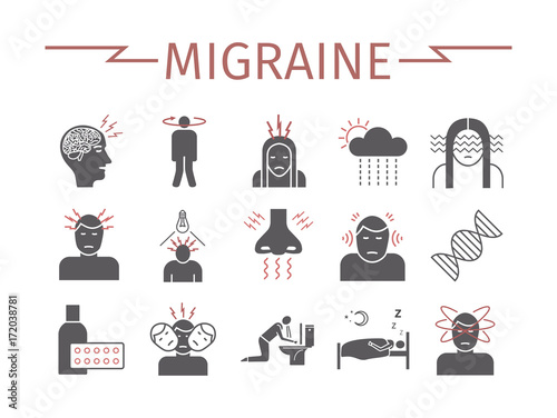 Migraines Infographics icons set. Vector signs for web graphics