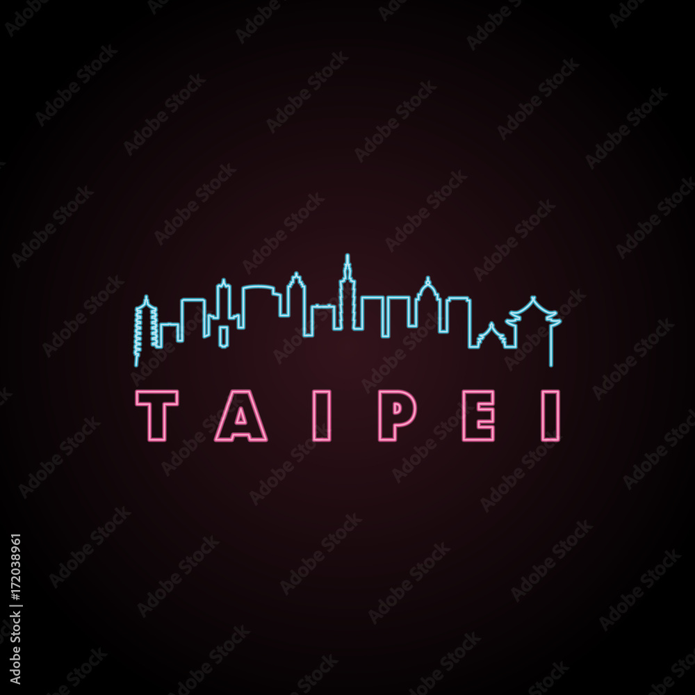 Taipei skyline neon style in editable vector file. Taipei skyline neon style in editable vector file.