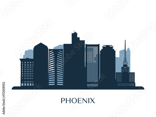 Phoenix skyline, monochrome silhouette. Vector illustration.